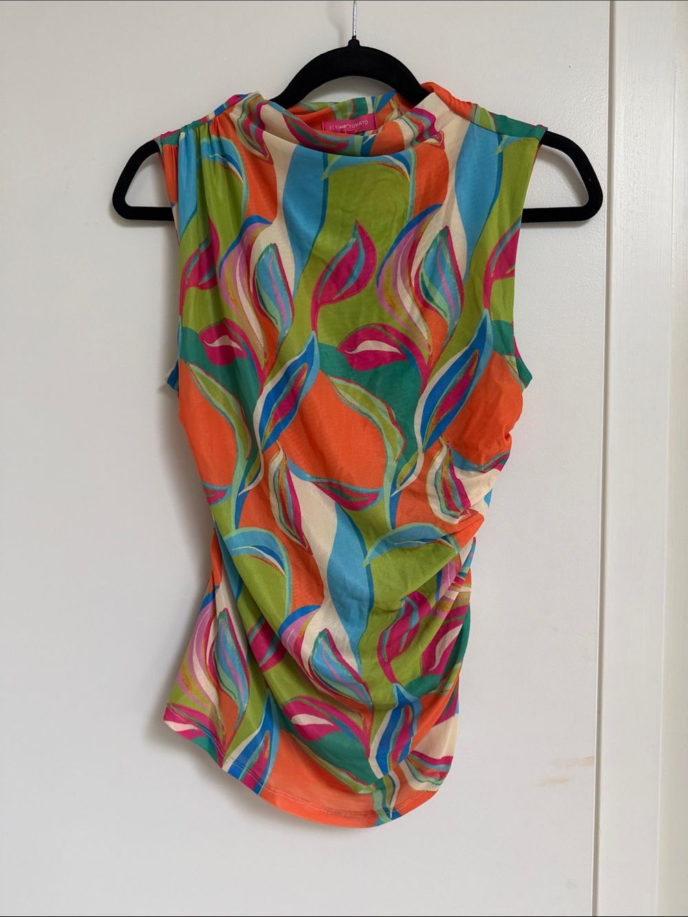 Flying Tomato Multicolor Leaf-Print Sleeveless Tank — Orange, Green, Blue, Pink